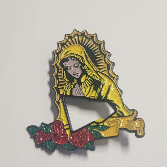 Yellow and Red Virgin Mary Enamel Pin - Picture 1 of 3